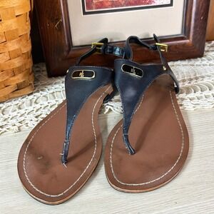 Lauren Ralph Lauren Black Leather Thong Slingback Sandals Womens Size 9.5B